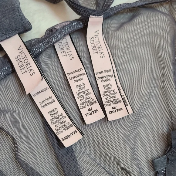 VS Dream Angels 3pc Bra & Panties Set Size 34E/med ☆ Gray Sparkle Lace - Picture 6 of 7